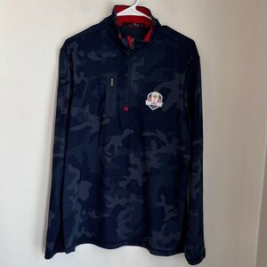 RLX Ralph Lauren Ryder Cup 2016 Navy Camo Quarter-Zip Pullover jacket men LG EUC